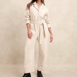 Tailored Denim Jumpsuit Cream Banana Republic